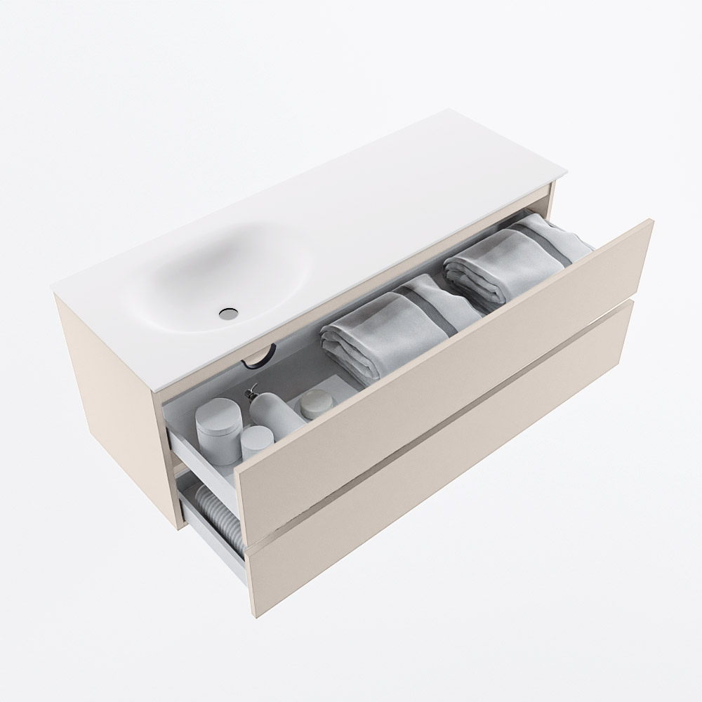 MONDIAZ VICA 130cm mueble de baño Linen 2 cajones. Lavabo MOON Izquierda sin orificio, color Talc. 7 MONDIAZ VICA 130cm mueble de baño Linen 2 cajones. Lavabo MOON Izquierda sin orificio, color Talc. - Imagen 7