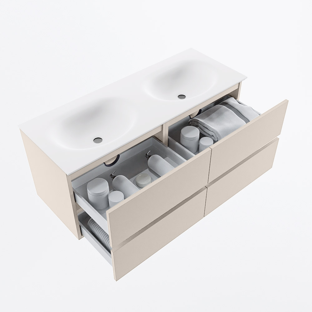 MONDIAZ VICA 120cm mueble de baño Linen 4 cajones. Lavabo MOON Doble sin orificio, color Talc. 7 MONDIAZ VICA 120cm mueble de baño Linen 4 cajones. Lavabo MOON Doble sin orificio, color Talc. - Imagen 7