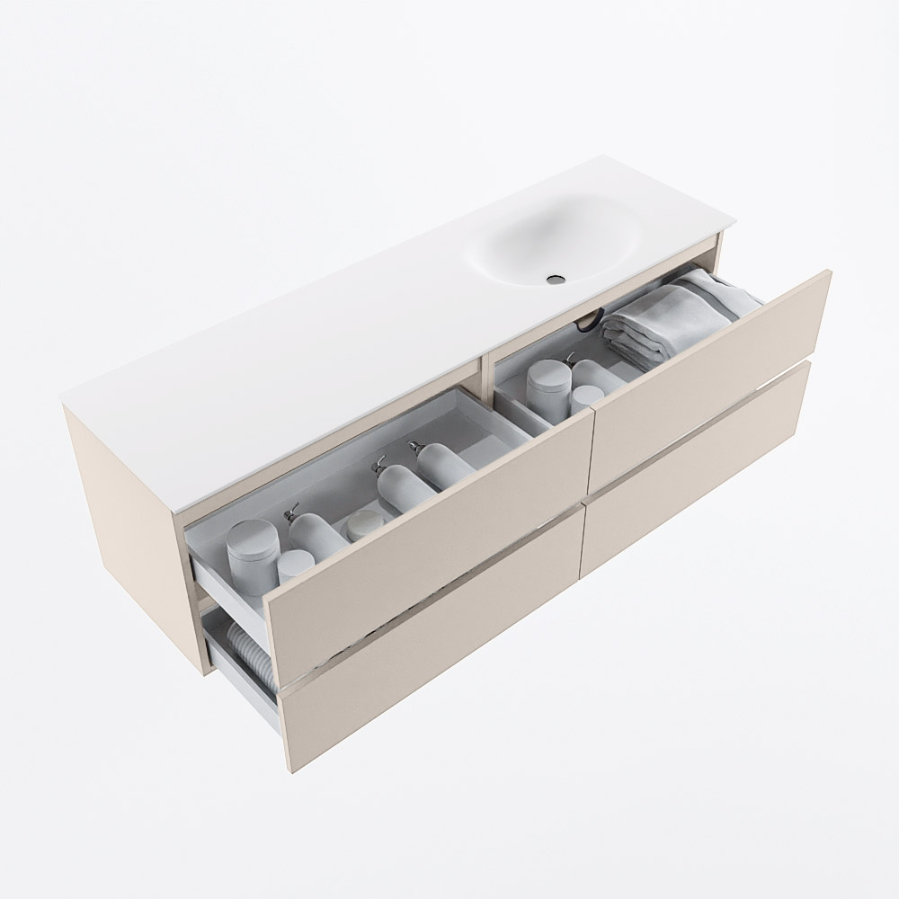 MONDIAZ VICA 160cm mueble de baño Linen 4 cajones. Lavabo MOON Derecho 1 orificio, color Talc. 7 MONDIAZ VICA 160cm mueble de baño Linen 4 cajones. Lavabo MOON Derecho 1 orificio, color Talc. - Imagen 7