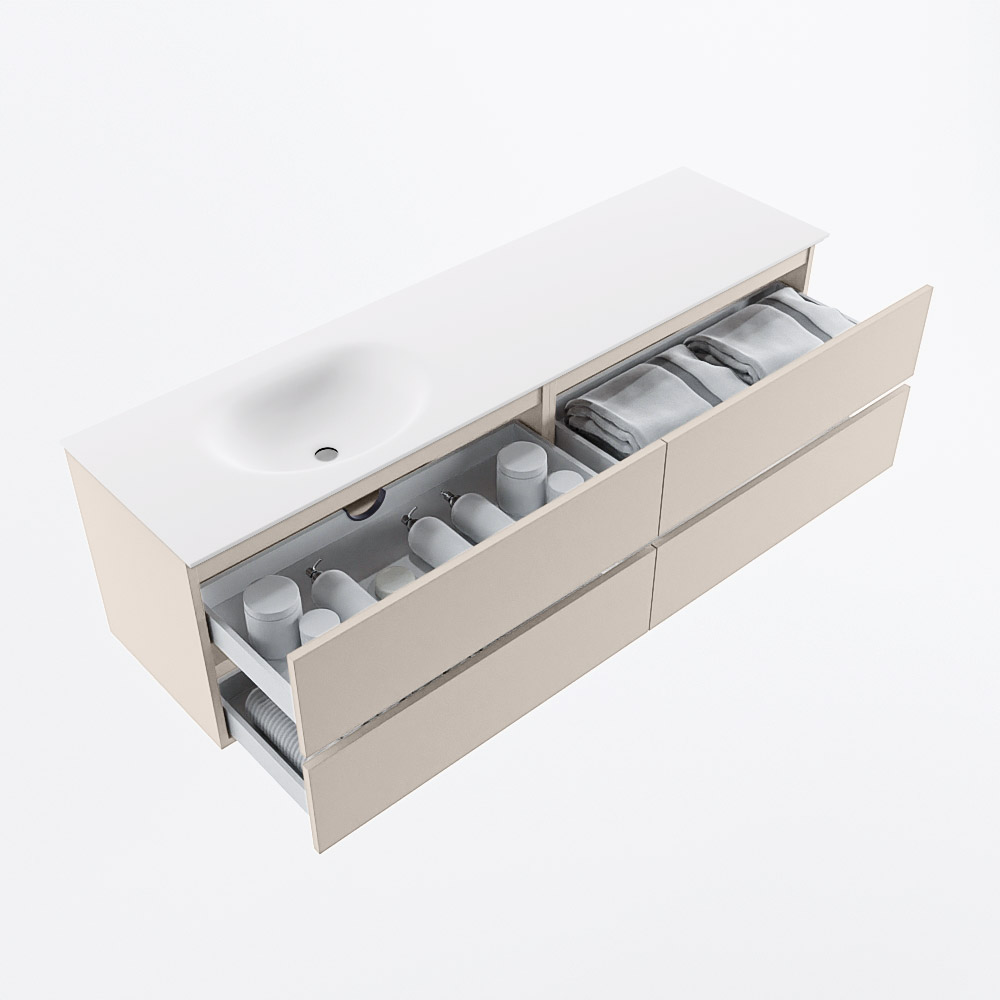 MONDIAZ VICA 170cm mueble de baño Linen 4 cajones. Lavabo MOON Izquierda 1 orificio, color Talc. 7 MONDIAZ VICA 170cm mueble de baño Linen 4 cajones. Lavabo MOON Izquierda 1 orificio, color Talc. - Imagen 7