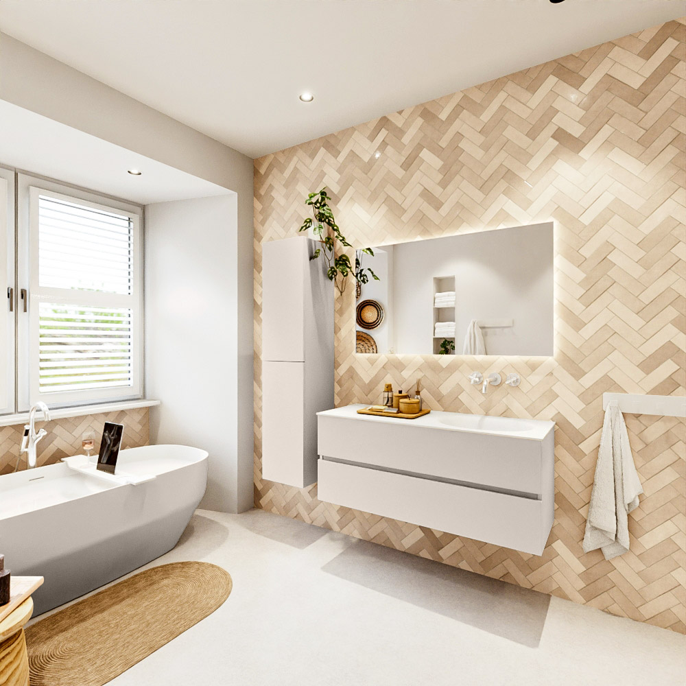 MONDIAZ VICA 120cm mueble de baño Linen 2 cajones. Lavabo MOON Derecho sin orificio, color Talc. 4 MONDIAZ VICA 120cm mueble de baño Linen 2 cajones. Lavabo MOON Derecho sin orificio, color Talc. - Imagen 4