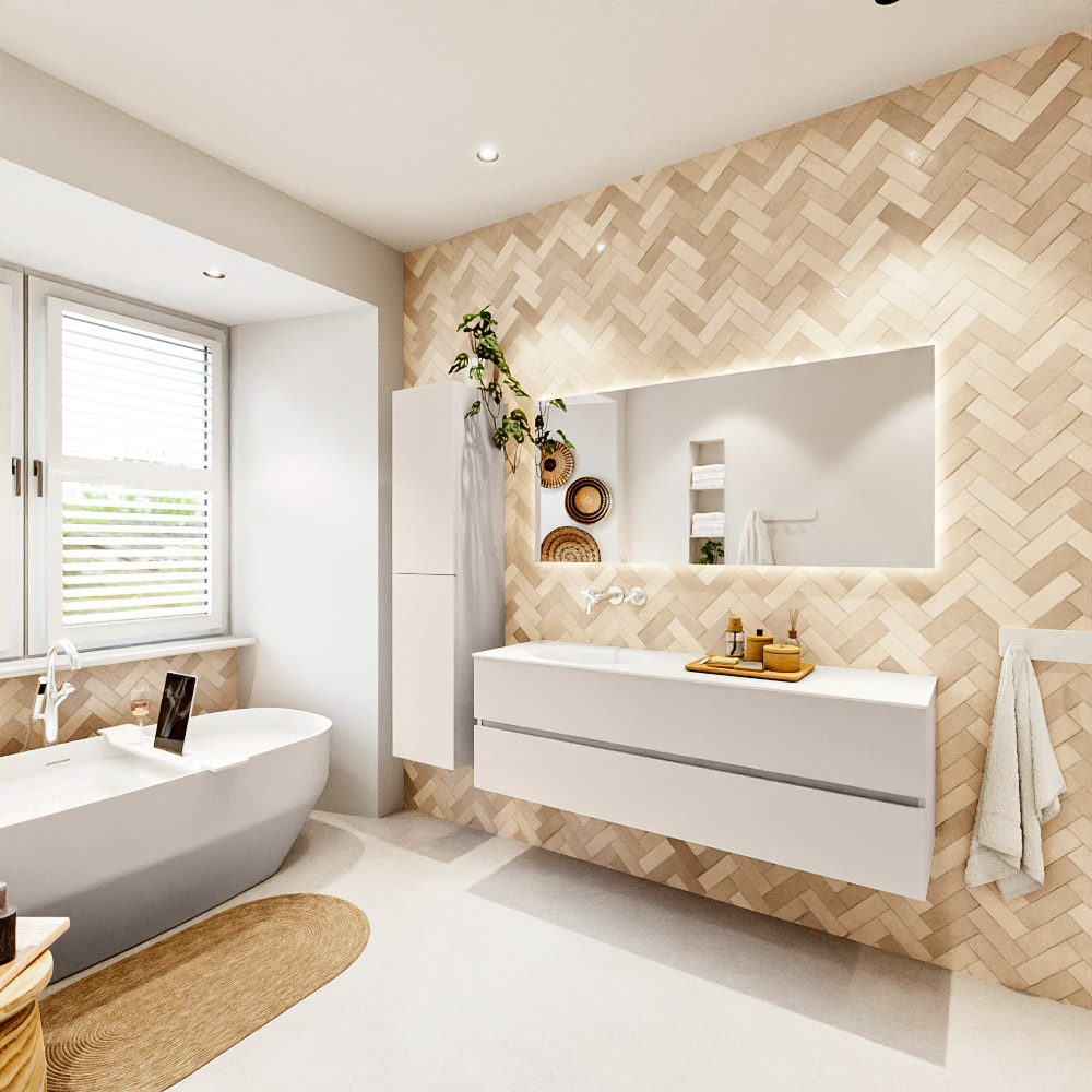 MONDIAZ VICA 150cm mueble de baño Linen 2 cajones. Lavabo MOON Izquierda sin orificio, color Talc. 4 MONDIAZ VICA 150cm mueble de baño Linen 2 cajones. Lavabo MOON Izquierda sin orificio, color Talc. - Imagen 4