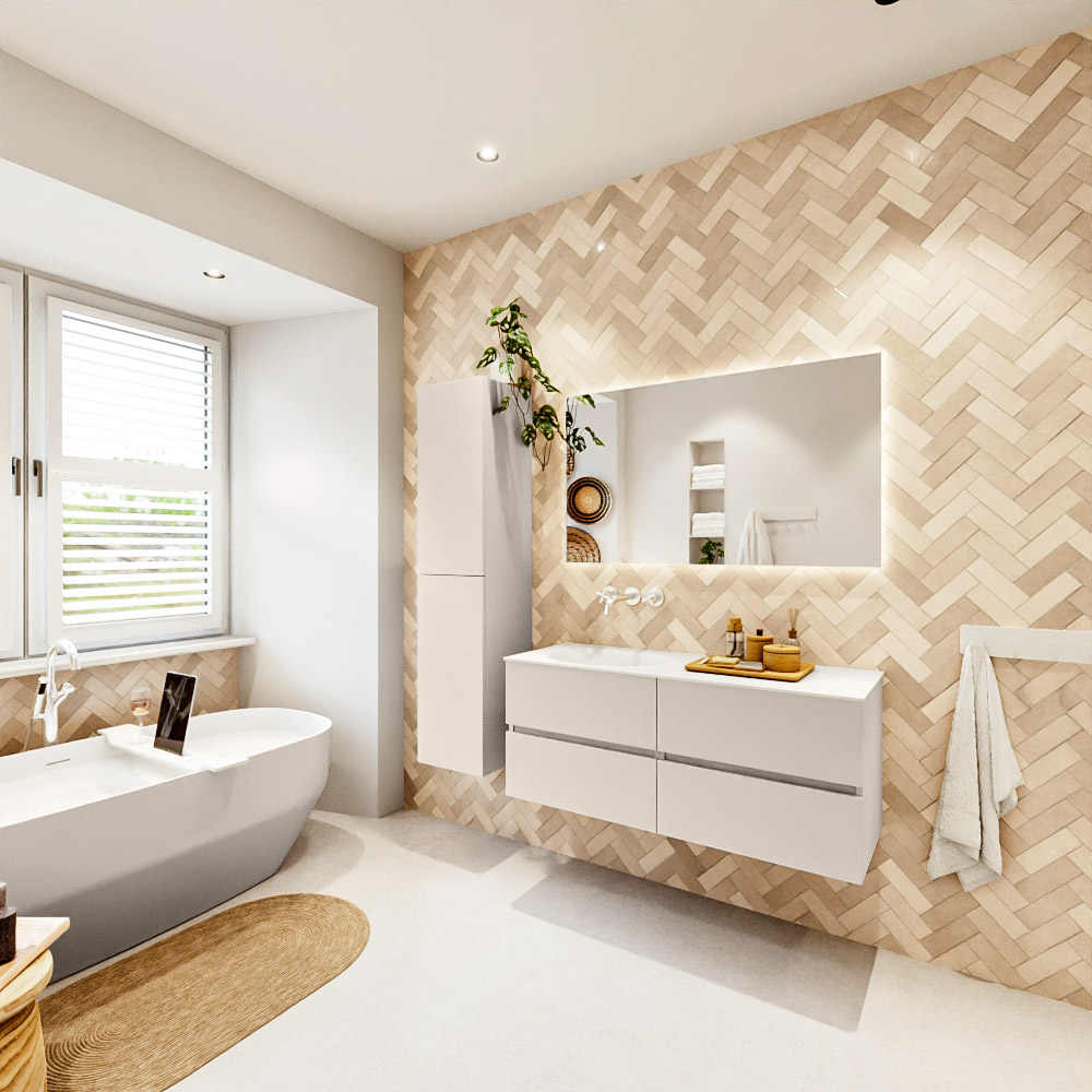 MONDIAZ VICA 120cm mueble de baño Linen 4 cajones. Lavabo MOON Izquierda sin orificio, color Talc. 4 MONDIAZ VICA 120cm mueble de baño Linen 4 cajones. Lavabo MOON Izquierda sin orificio, color Talc. - Imagen 4