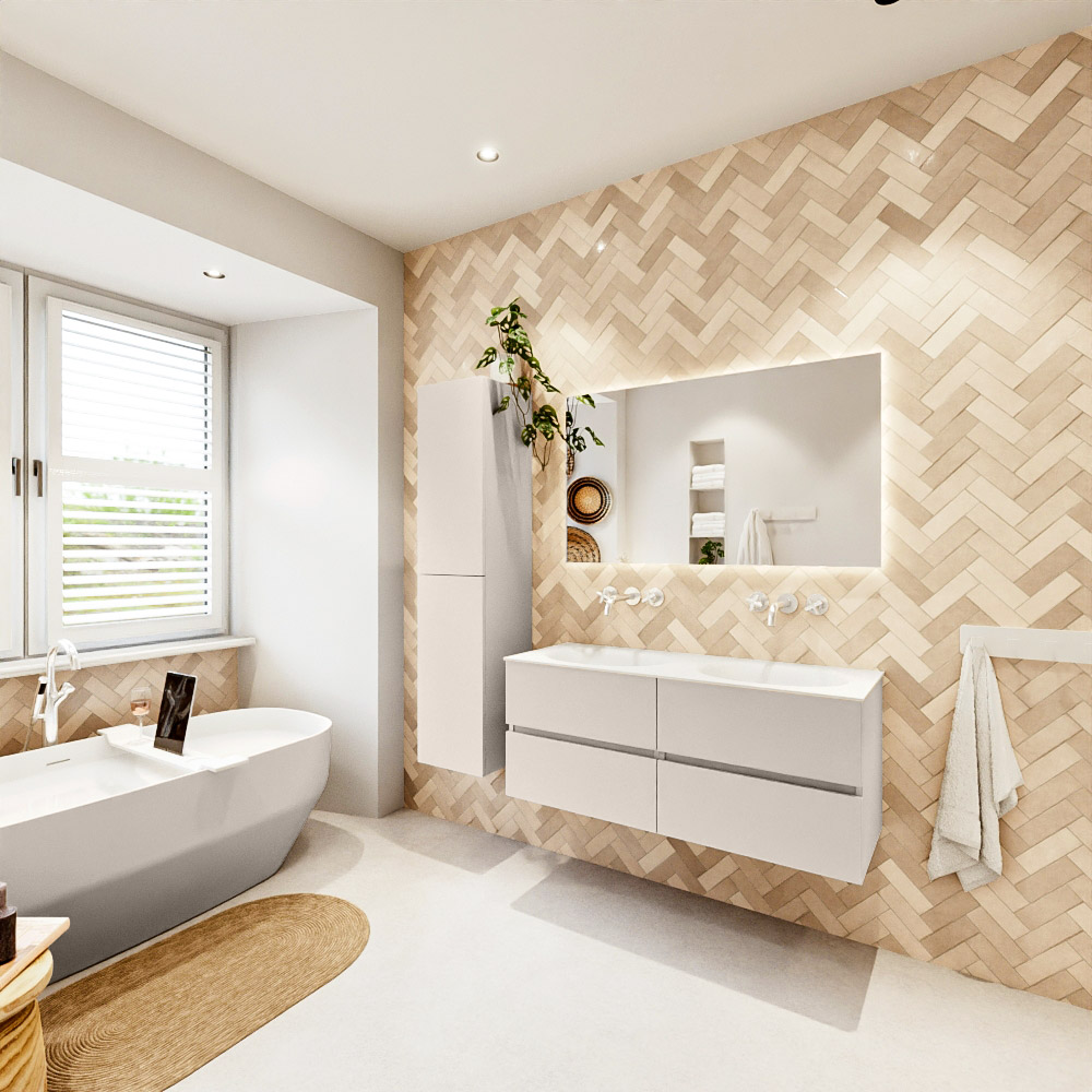MONDIAZ VICA 120cm mueble de baño Linen 4 cajones. Lavabo MOON Doble sin orificio, color Talc. 4 MONDIAZ VICA 120cm mueble de baño Linen 4 cajones. Lavabo MOON Doble sin orificio, color Talc. - Imagen 4