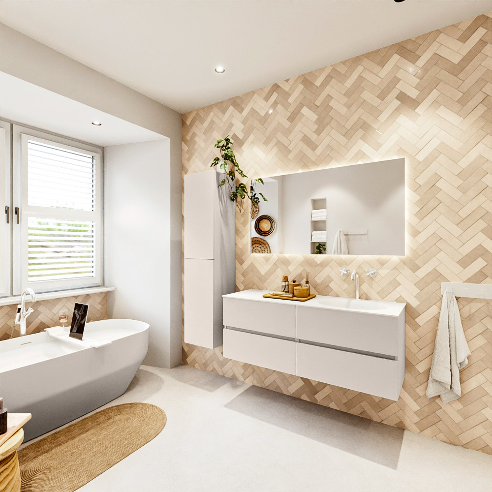 MONDIAZ VICA 130cm mueble de baño Linen 4 cajones. Lavabo MOON Derecho 1 orificio, color Talc. 4 MONDIAZ VICA 130cm mueble de baño Linen 4 cajones. Lavabo MOON Derecho 1 orificio, color Talc. - Imagen 4