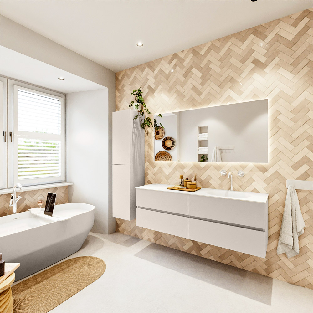 MONDIAZ VICA 150cm mueble de baño Linen 4 cajones. Lavabo MOON Derecho 1 orificio, color Talc. 4 MONDIAZ VICA 150cm mueble de baño Linen 4 cajones. Lavabo MOON Derecho 1 orificio, color Talc. - Imagen 4