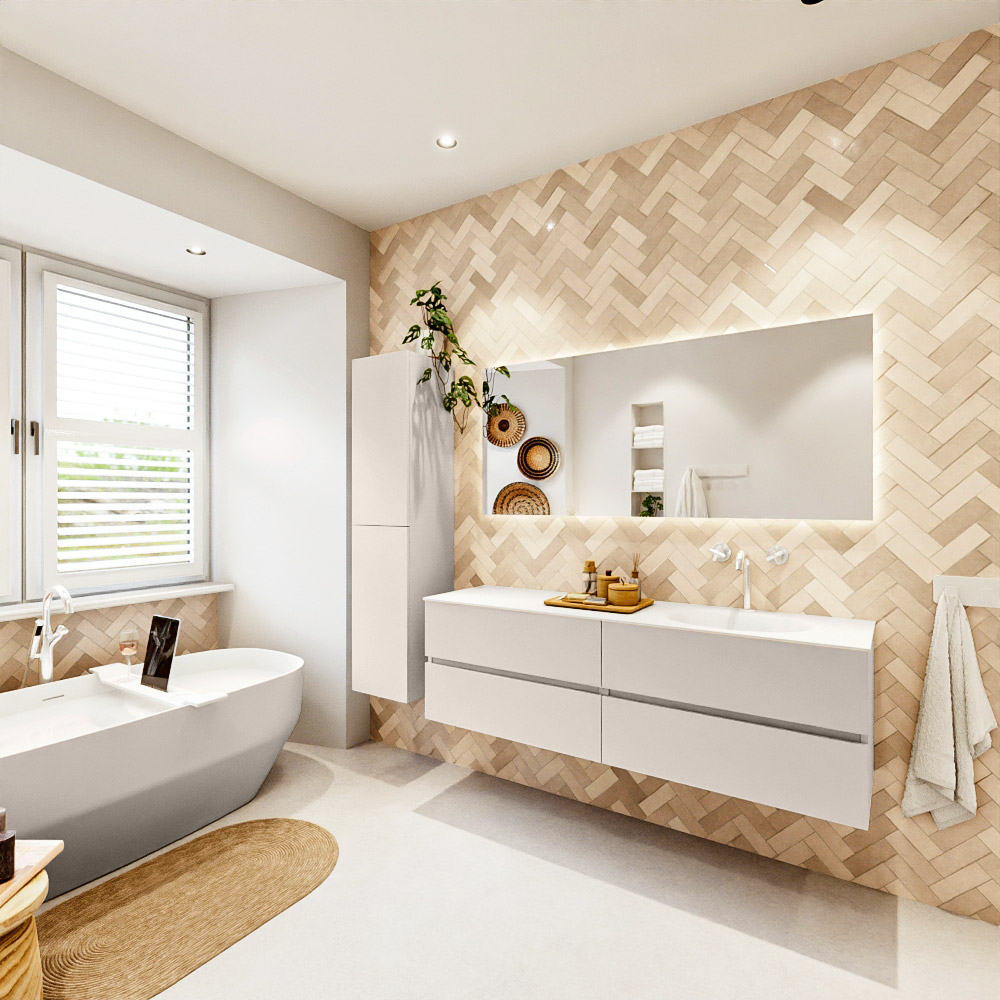 MONDIAZ VICA 160cm mueble de baño Linen 4 cajones. Lavabo MOON Derecho 1 orificio, color Talc. 4 MONDIAZ VICA 160cm mueble de baño Linen 4 cajones. Lavabo MOON Derecho 1 orificio, color Talc. - Imagen 4