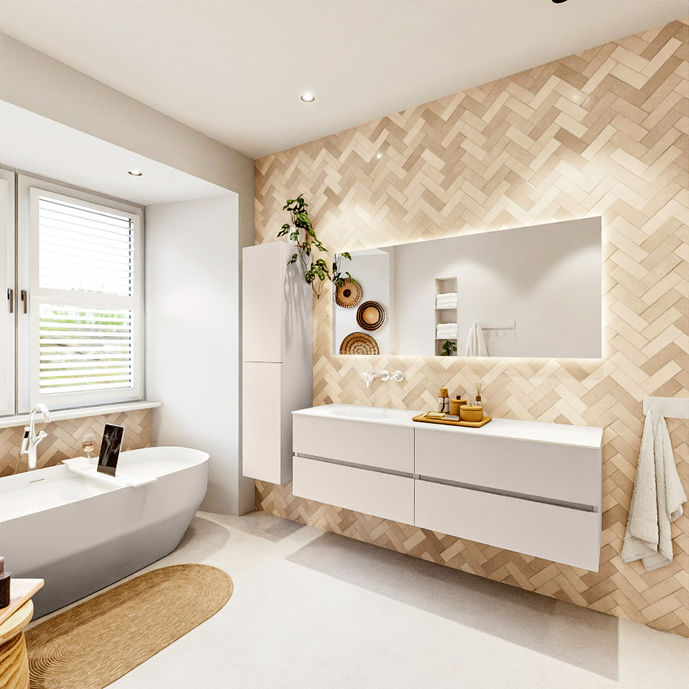 MONDIAZ VICA 160cm mueble de baño Linen 4 cajones. Lavabo MOON Izquierda sin orificio, color Talc. 4 MONDIAZ VICA 160cm mueble de baño Linen 4 cajones. Lavabo MOON Izquierda sin orificio, color Talc. - Imagen 4