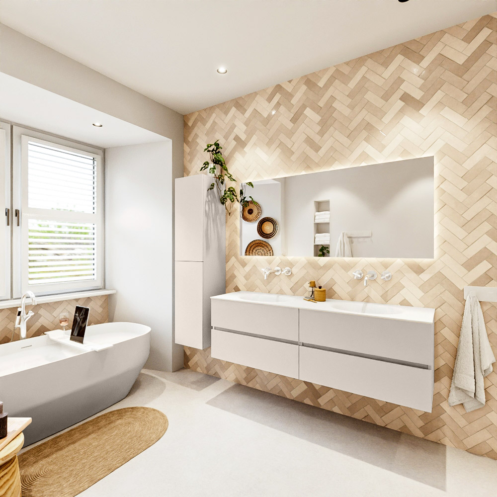 MONDIAZ VICA 160cm mueble de baño Linen 4 cajones. Lavabo MOON Doble sin orificio, color Talc. 4 MONDIAZ VICA 160cm mueble de baño Linen 4 cajones. Lavabo MOON Doble sin orificio, color Talc. - Imagen 4