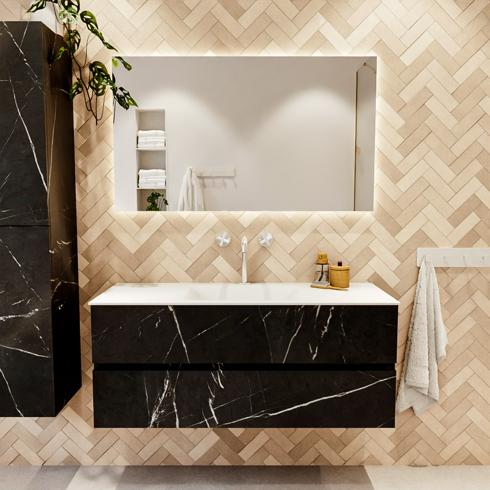 MONDIAZ VICA 120cm mueble de baño Marquina 2 cajones. Lavabo CLOUD Centro 1 orificio, color Talc. 2 color Talc.