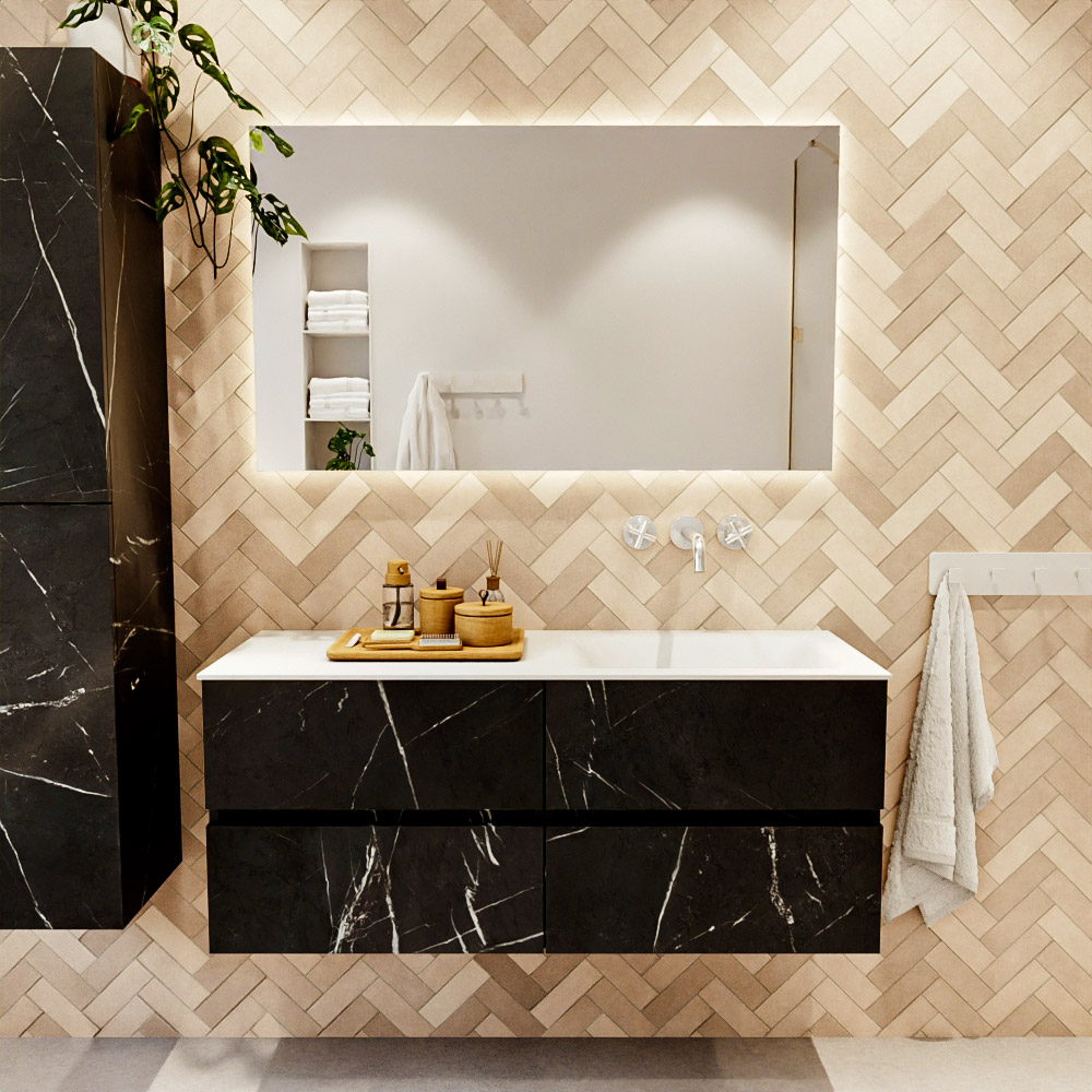 MONDIAZ VICA 120cm mueble de baño Marquina 4 cajones. Lavabo CLOUD Derecho sin orificio, color Talc. 2 color Talc.