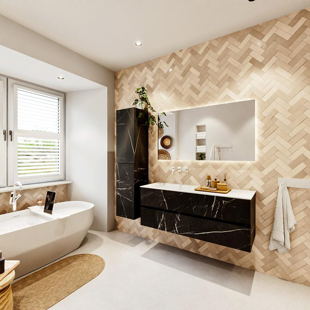 MONDIAZ VICA 130cm mueble de baño Marquina 2 cajones. Lavabo CLOUD Izquierda sin orificio, color Talc. 4 MONDIAZ VICA 130cm mueble de baño Marquina 2 cajones. Lavabo CLOUD Izquierda sin orificio, color Talc. - Imagen 4