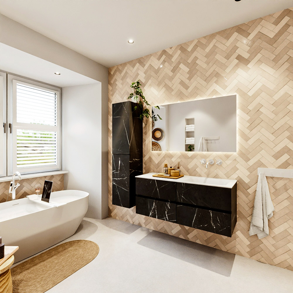MONDIAZ VICA 120cm mueble de baño Marquina 4 cajones. Lavabo CLOUD Derecho sin orificio, color Talc. 4 MONDIAZ VICA 120cm mueble de baño Marquina 4 cajones. Lavabo CLOUD Derecho sin orificio, color Talc. - Imagen 4