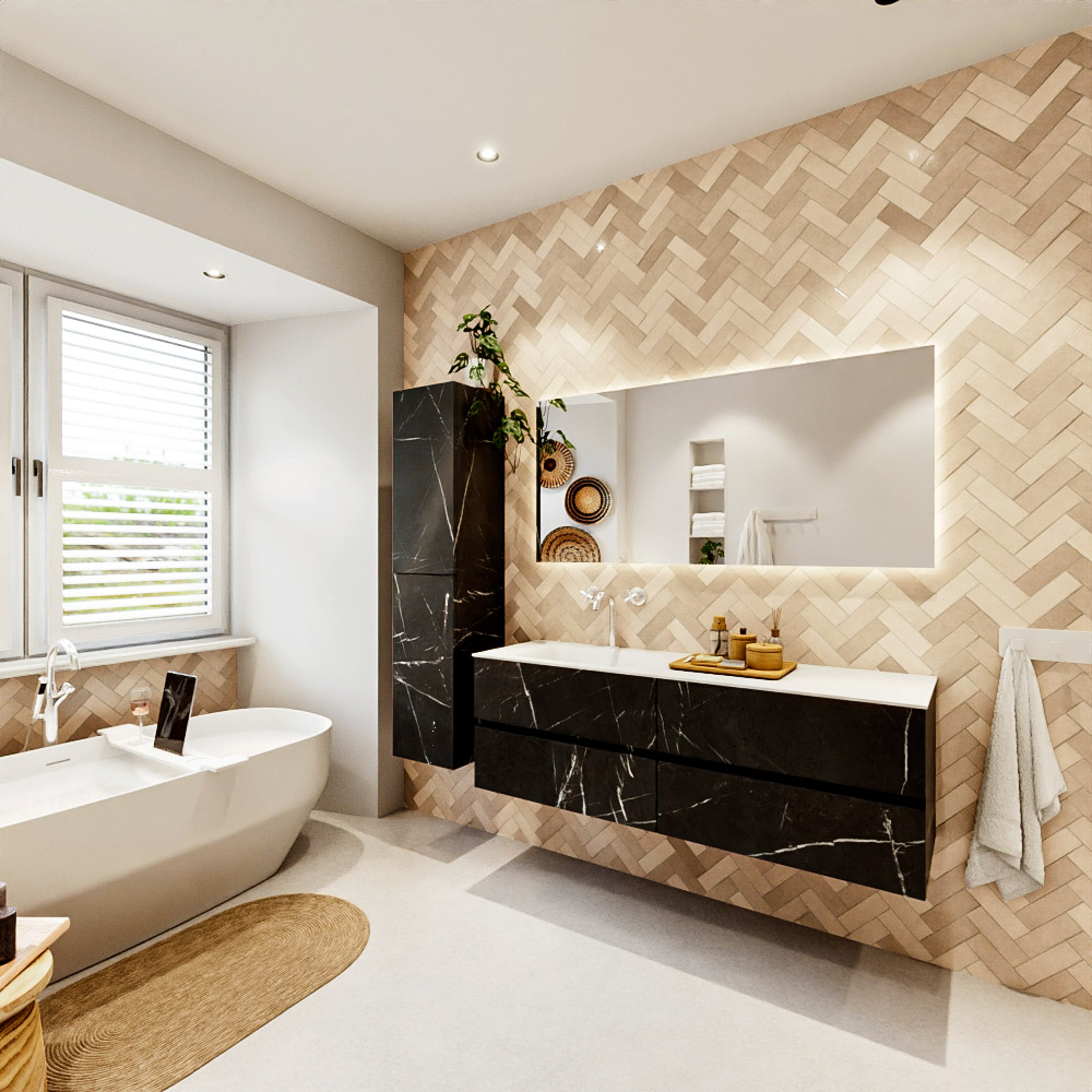 MONDIAZ VICA 150cm mueble de baño Marquina 4 cajones. Lavabo CLOUD Izquierda 1 orificio, color Talc. 4 MONDIAZ VICA 150cm mueble de baño Marquina 4 cajones. Lavabo CLOUD Izquierda 1 orificio, color Talc. - Imagen 4