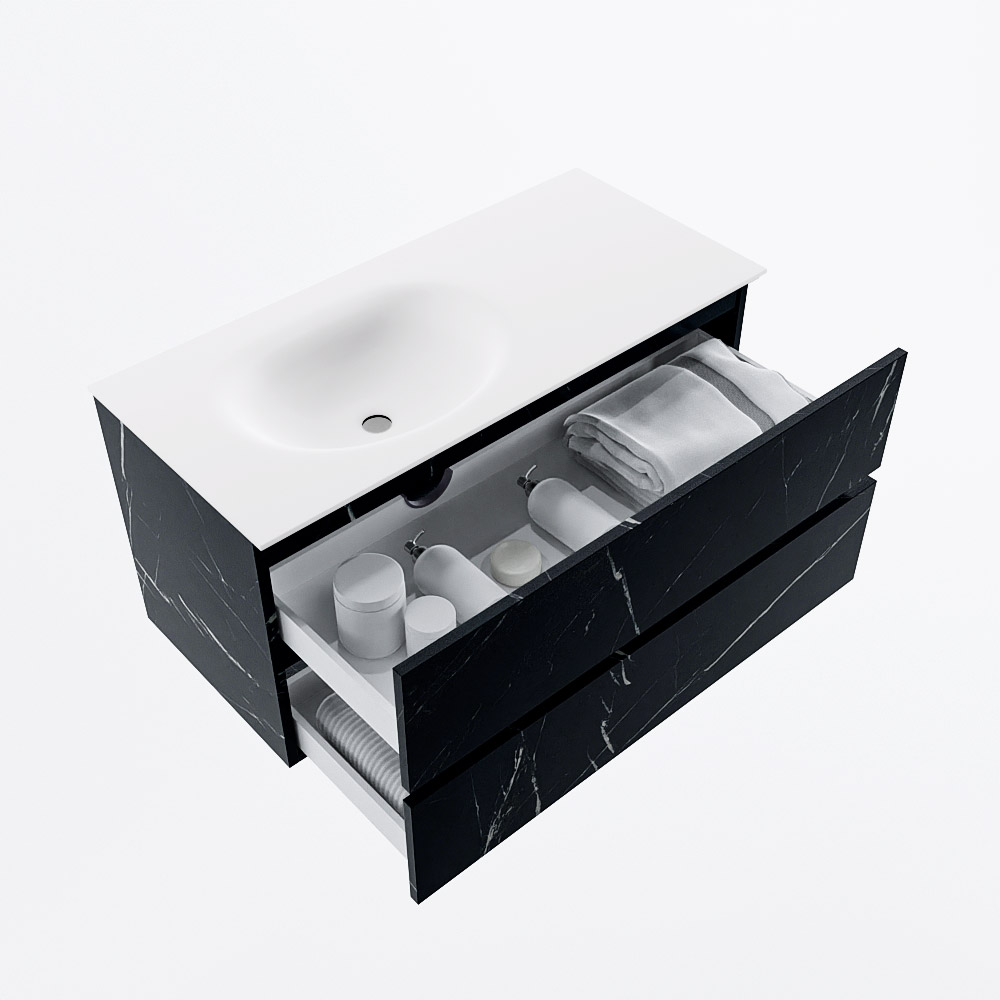 MONDIAZ VICA 100cm mueble de baño Marquina 2 cajones. Lavabo MOON Izquierda sin orificio, color Talc. 7 MONDIAZ VICA 100cm mueble de baño Marquina 2 cajones. Lavabo MOON Izquierda sin orificio, color Talc. - Imagen 7