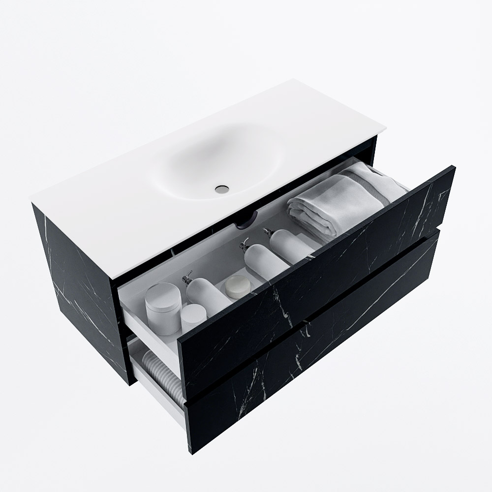 MONDIAZ VICA 110cm mueble de baño Marquina 2 cajones. Lavabo MOON Centro 1 orificio, color Talc. 7 MONDIAZ VICA 110cm mueble de baño Marquina 2 cajones. Lavabo MOON Centro 1 orificio, color Talc. - Imagen 7