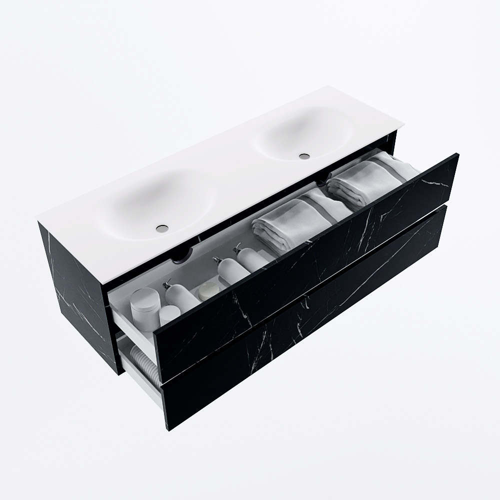 MONDIAZ VICA 150cm mueble de baño Marquina 2 cajones. Lavabo MOON Doble sin orificio, color Talc. 7 MONDIAZ VICA 150cm mueble de baño Marquina 2 cajones. Lavabo MOON Doble sin orificio, color Talc. - Imagen 7