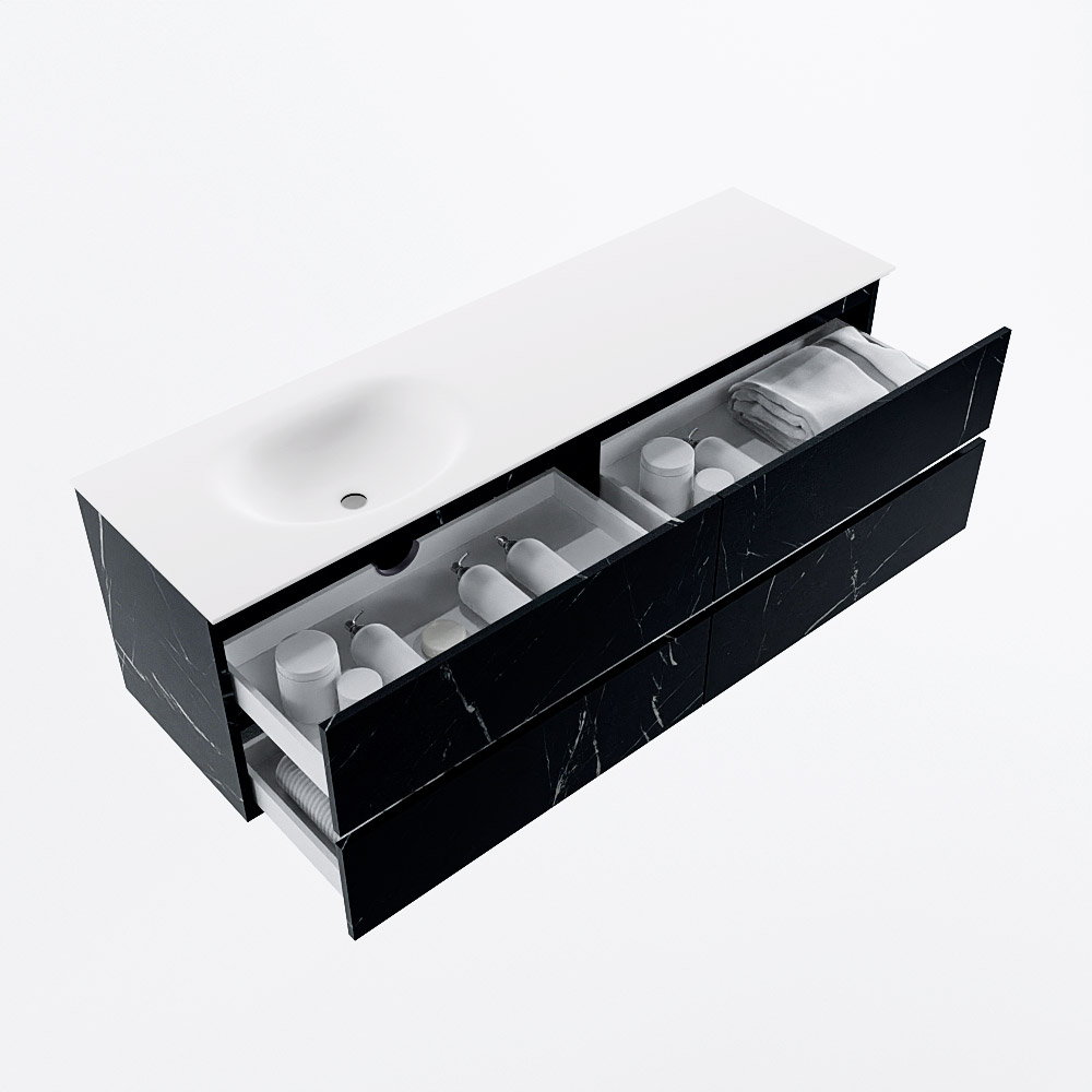 MONDIAZ VICA 160cm mueble de baño Marquina 4 cajones. Lavabo MOON Izquierda 1 orificio, color Talc. 7 MONDIAZ VICA 160cm mueble de baño Marquina 4 cajones. Lavabo MOON Izquierda 1 orificio, color Talc. - Imagen 7