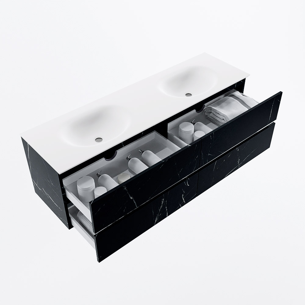 MONDIAZ VICA 160cm mueble de baño Marquina 4 cajones. Lavabo MOON Doble 2 orificios, color Talc. 7 MONDIAZ VICA 160cm mueble de baño Marquina 4 cajones. Lavabo MOON Doble 2 orificios, color Talc. - Imagen 7