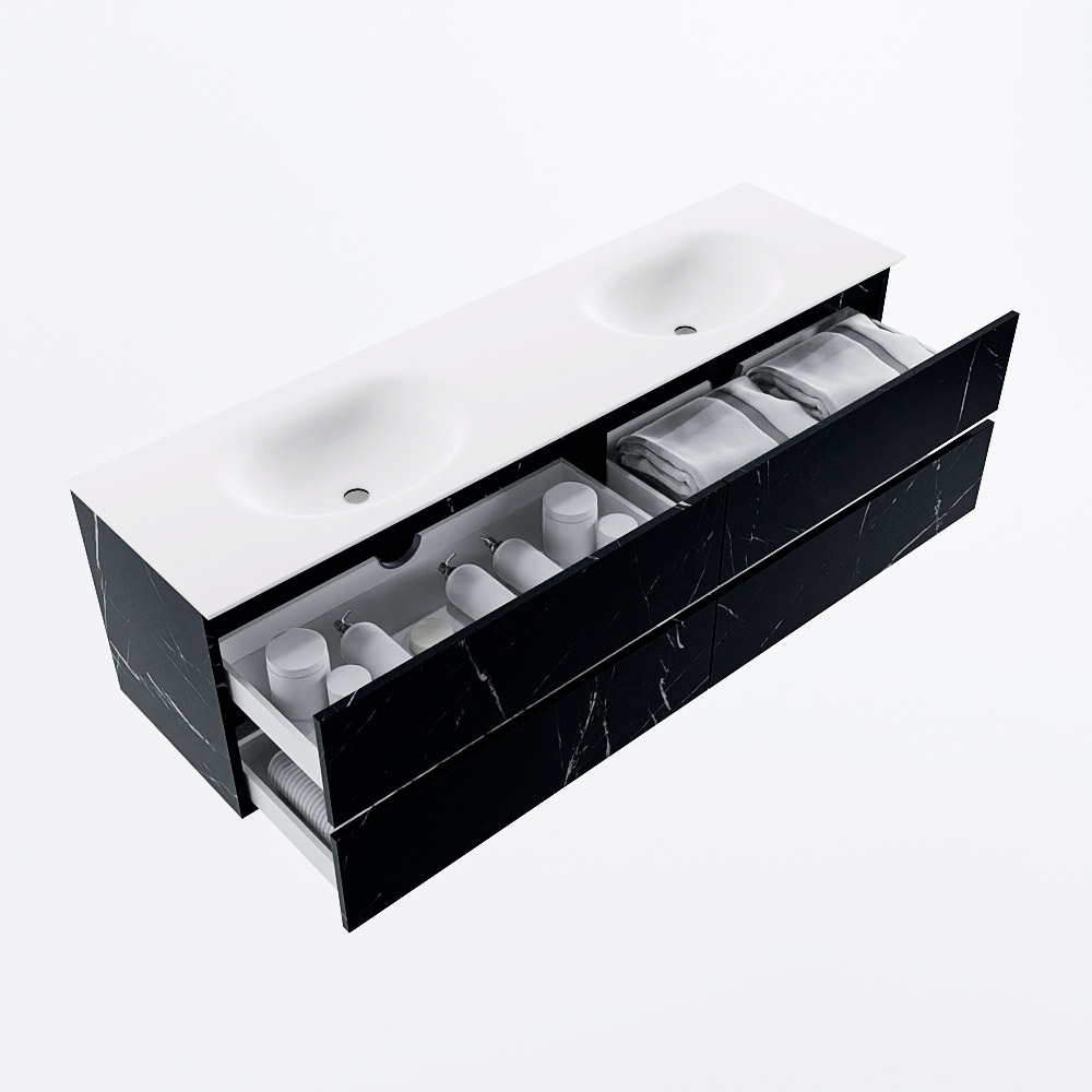 MONDIAZ VICA 170cm mueble de baño Marquina 4 cajones. Lavabo MOON Doble 2 orificios, color Talc. 7 MONDIAZ VICA 170cm mueble de baño Marquina 4 cajones. Lavabo MOON Doble 2 orificios, color Talc. - Imagen 7