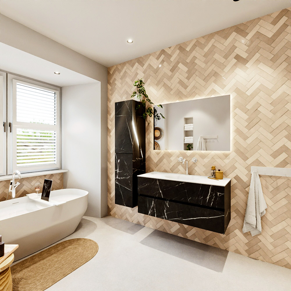 MONDIAZ VICA 110cm mueble de baño Marquina 2 cajones. Lavabo MOON Centro 1 orificio, color Talc. 4 MONDIAZ VICA 110cm mueble de baño Marquina 2 cajones. Lavabo MOON Centro 1 orificio, color Talc. - Imagen 4