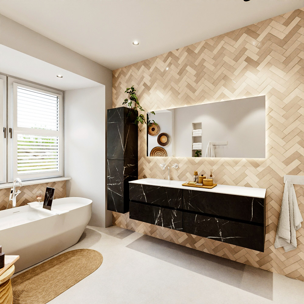 MONDIAZ VICA 160cm mueble de baño Marquina 4 cajones. Lavabo MOON Izquierda 1 orificio, color Talc. 4 MONDIAZ VICA 160cm mueble de baño Marquina 4 cajones. Lavabo MOON Izquierda 1 orificio, color Talc. - Imagen 4
