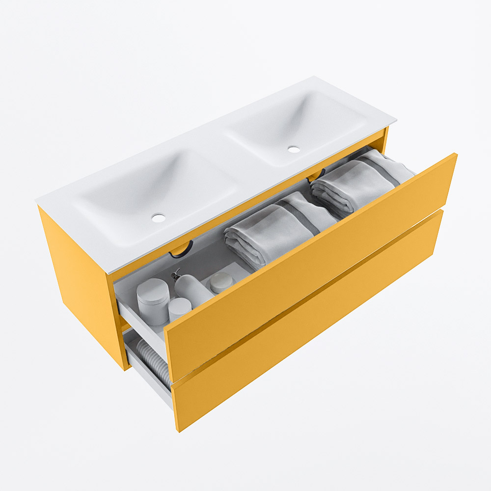 MONDIAZ VICA 130cm mueble de baño Ocher 2 cajones. Lavabo CLOUD Doble sin orificio, color Talc. 7 MONDIAZ VICA 130cm mueble de baño Ocher 2 cajones. Lavabo CLOUD Doble sin orificio, color Talc. - Imagen 7