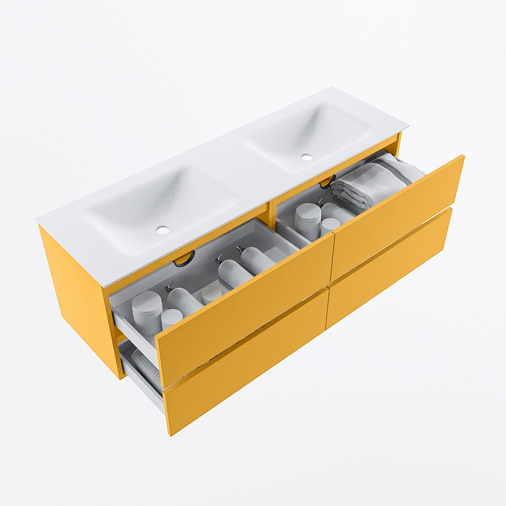 MONDIAZ VICA 150cm mueble de baño Ocher 4 cajones. Lavabo CLOUD Doble 2 orificios, color Talc. 7 MONDIAZ VICA 150cm mueble de baño Ocher 4 cajones. Lavabo CLOUD Doble 2 orificios, color Talc. - Imagen 7