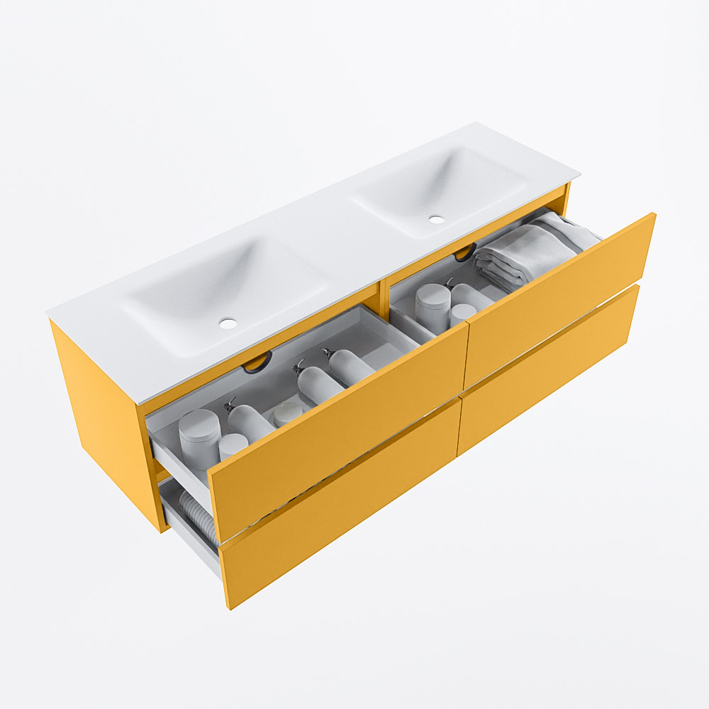 MONDIAZ VICA 160cm mueble de baño Ocher 4 cajones. Lavabo CLOUD Doble sin orificio, color Talc. 7 MONDIAZ VICA 160cm mueble de baño Ocher 4 cajones. Lavabo CLOUD Doble sin orificio, color Talc. - Imagen 7