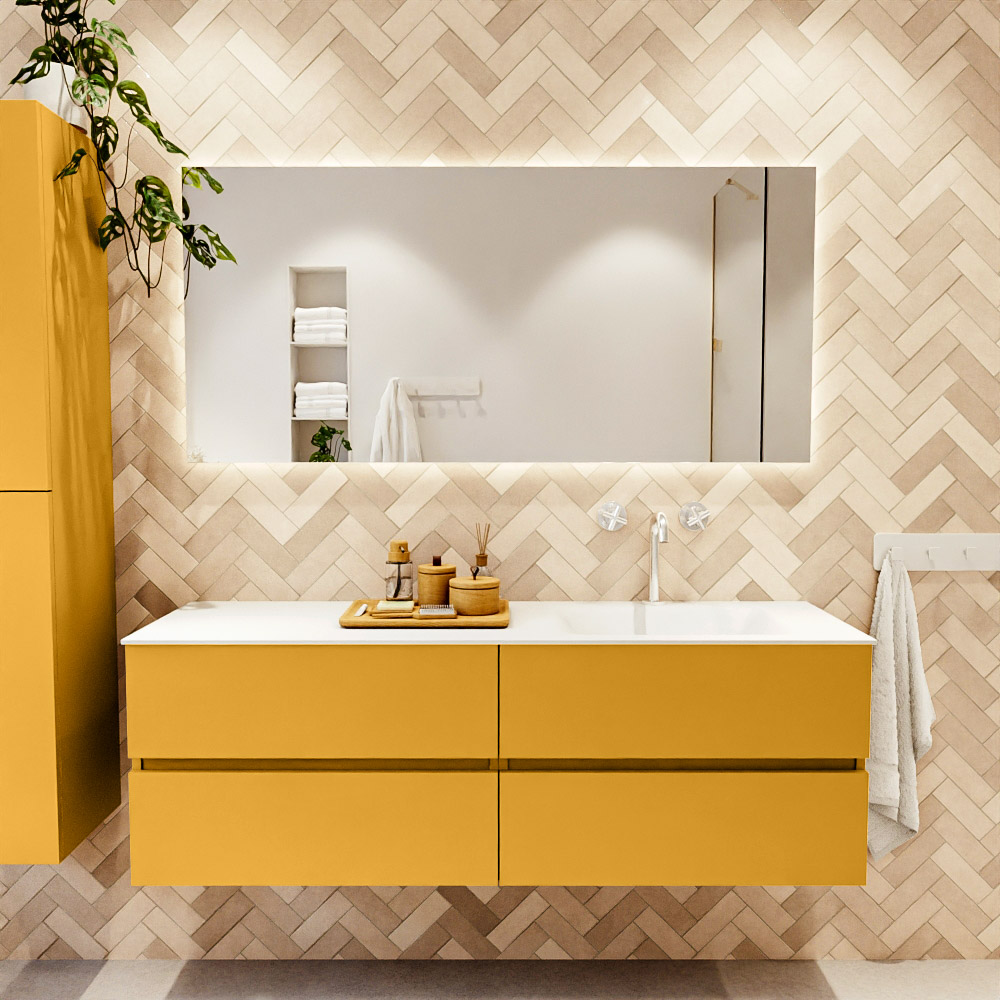 MONDIAZ VICA 150cm mueble de baño Ocher 4 cajones. Lavabo CLOUD Derecho 1 orificio, color Talc. 2 color Talc.