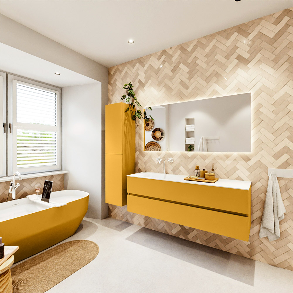 MONDIAZ VICA 150cm mueble de baño Ocher 2 cajones. Lavabo CLOUD Izquierda 1 orificio, color Talc. 4 MONDIAZ VICA 150cm mueble de baño Ocher 2 cajones. Lavabo CLOUD Izquierda 1 orificio, color Talc. - Imagen 4