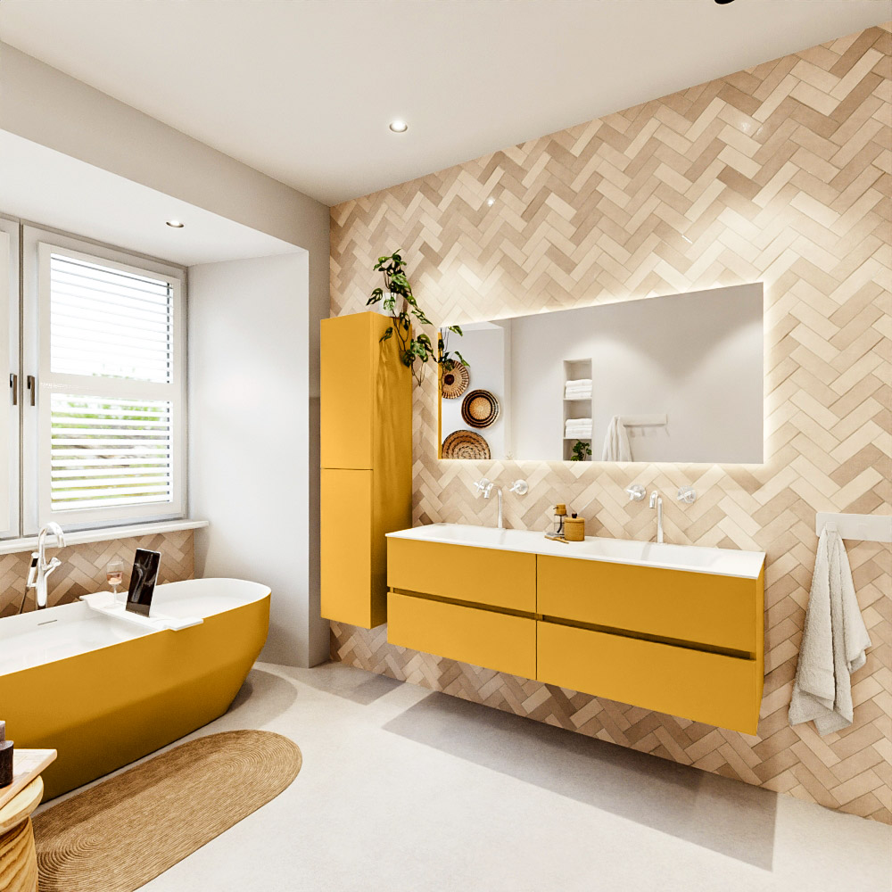 MONDIAZ VICA 150cm mueble de baño Ocher 4 cajones. Lavabo CLOUD Doble 2 orificios, color Talc. 4 MONDIAZ VICA 150cm mueble de baño Ocher 4 cajones. Lavabo CLOUD Doble 2 orificios, color Talc. - Imagen 4