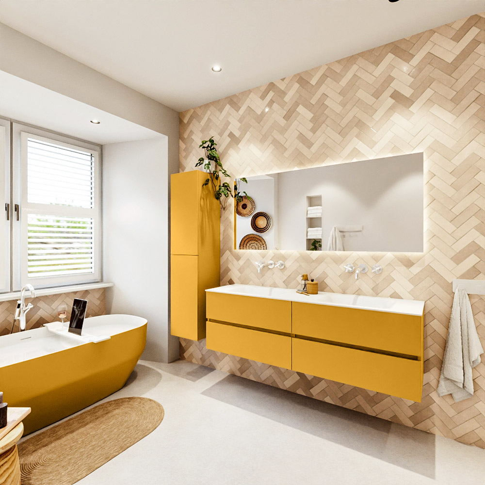 MONDIAZ VICA 160cm mueble de baño Ocher 4 cajones. Lavabo CLOUD Doble sin orificio, color Talc. 4 MONDIAZ VICA 160cm mueble de baño Ocher 4 cajones. Lavabo CLOUD Doble sin orificio, color Talc. - Imagen 4