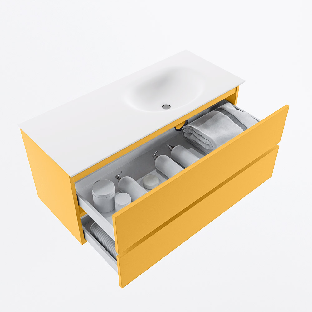 MONDIAZ VICA 110cm mueble de baño Ocher 2 cajones. Lavabo MOON Derecho 1 orificio, color Talc. 7 MONDIAZ VICA 110cm mueble de baño Ocher 2 cajones. Lavabo MOON Derecho 1 orificio, color Talc. - Imagen 7