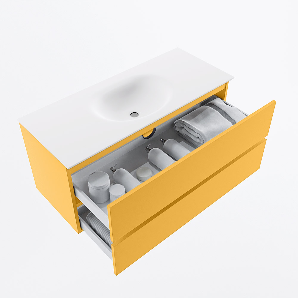 MONDIAZ VICA 110cm mueble de baño Ocher 2 cajones. Lavabo MOON Centro sin orificio, color Talc. 7 MONDIAZ VICA 110cm mueble de baño Ocher 2 cajones. Lavabo MOON Centro sin orificio, color Talc. - Imagen 7