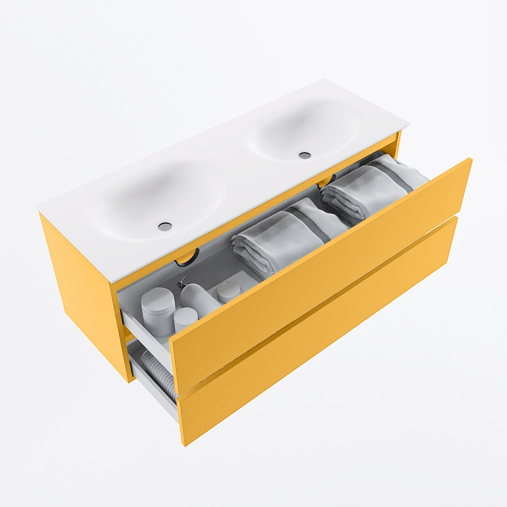 MONDIAZ VICA 130cm mueble de baño Ocher 2 cajones. Lavabo MOON Doble 2 orificios, color Talc. 7 MONDIAZ VICA 130cm mueble de baño Ocher 2 cajones. Lavabo MOON Doble 2 orificios, color Talc. - Imagen 7