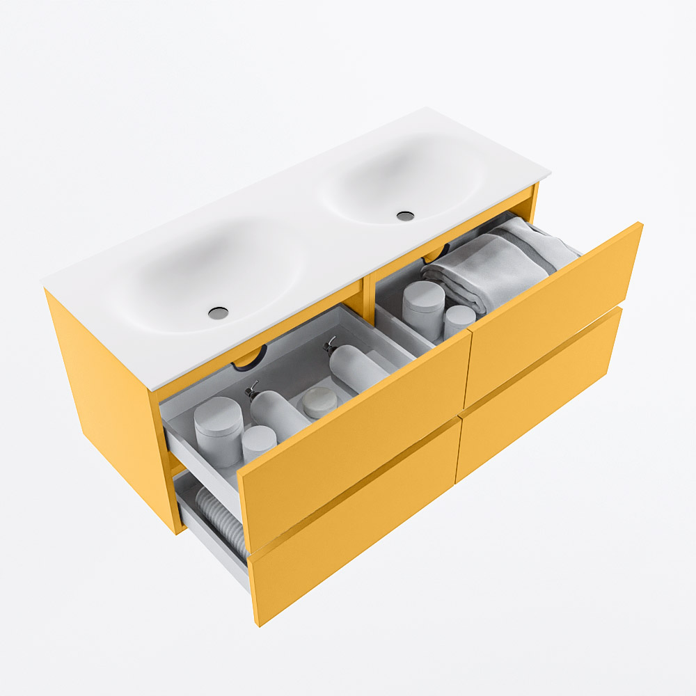 MONDIAZ VICA 120cm mueble de baño Ocher 4 cajones. Lavabo MOON Doble 2 orificios, color Talc. 7 MONDIAZ VICA 120cm mueble de baño Ocher 4 cajones. Lavabo MOON Doble 2 orificios, color Talc. - Imagen 7