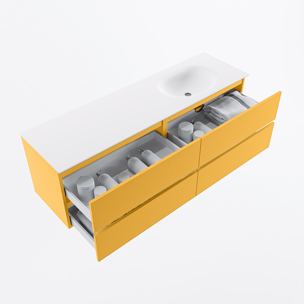 MONDIAZ VICA 160cm mueble de baño Ocher 4 cajones. Lavabo MOON Derecho 1 orificio, color Talc. 7 MONDIAZ VICA 160cm mueble de baño Ocher 4 cajones. Lavabo MOON Derecho 1 orificio, color Talc. - Imagen 7