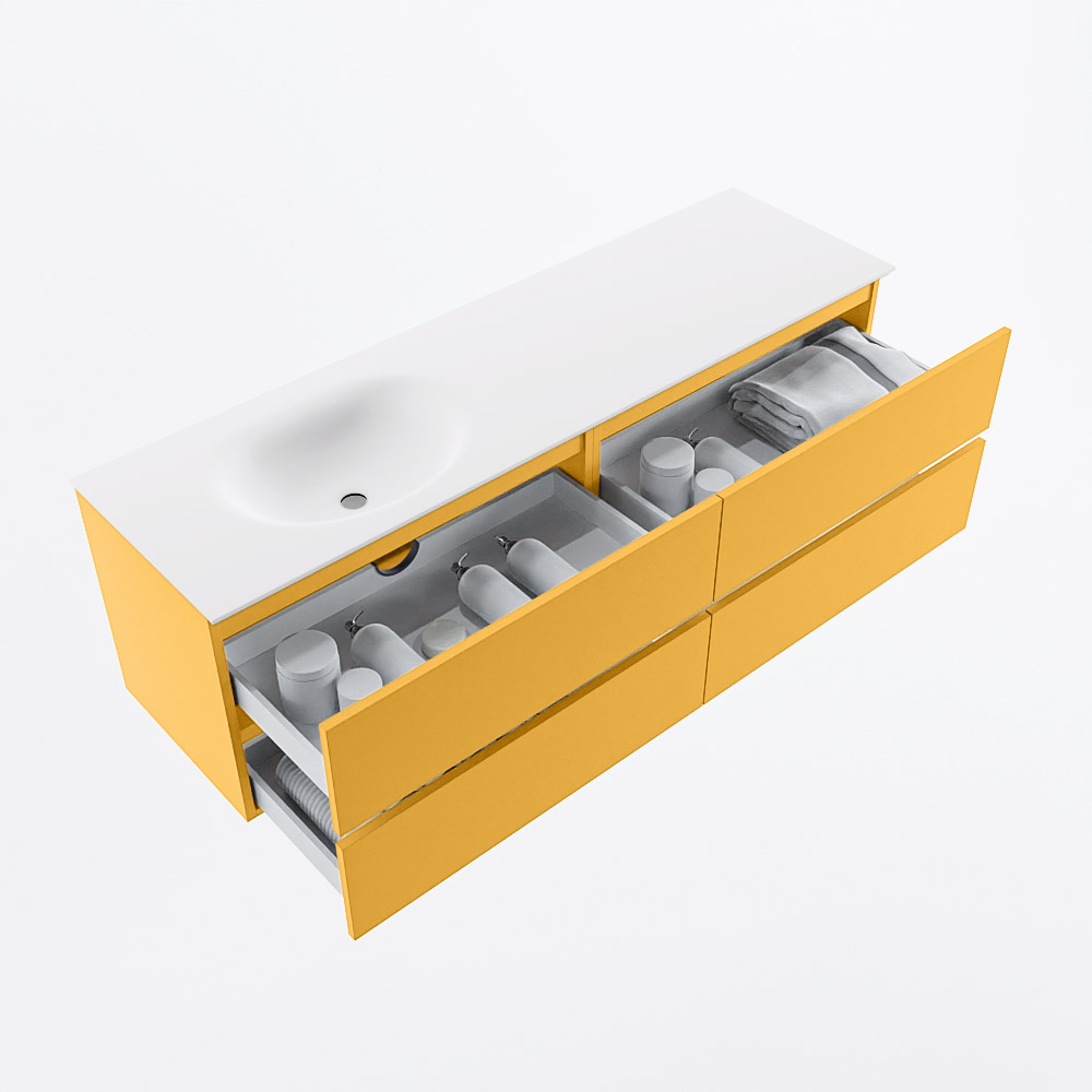 MONDIAZ VICA 160cm mueble de baño Ocher 4 cajones. Lavabo MOON Izquierda sin orificio, color Talc. 7 MONDIAZ VICA 160cm mueble de baño Ocher 4 cajones. Lavabo MOON Izquierda sin orificio, color Talc. - Imagen 7
