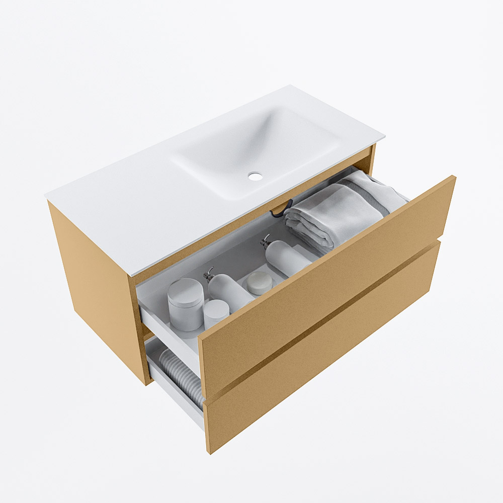 MONDIAZ VICA 100cm mueble de baño Oro 2 cajones. Lavabo CLOUD Derecho 1 orificio, color Talc. 7 MONDIAZ VICA 100cm mueble de baño Oro 2 cajones. Lavabo CLOUD Derecho 1 orificio, color Talc. - Imagen 7