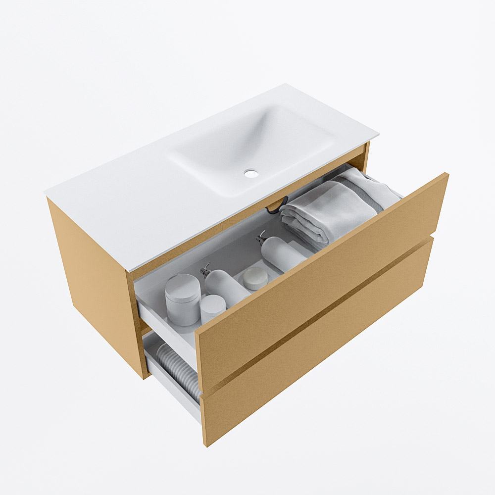MONDIAZ VICA 100cm mueble de baño Oro 2 cajones. Lavabo CLOUD Derecho sin orificio, color Talc. 7 MONDIAZ VICA 100cm mueble de baño Oro 2 cajones. Lavabo CLOUD Derecho sin orificio, color Talc. - Imagen 7