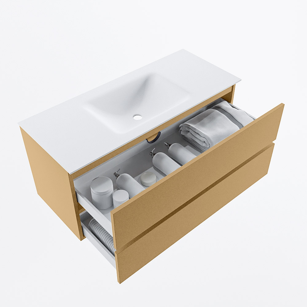 MONDIAZ VICA 110cm mueble de baño Oro 2 cajones. Lavabo CLOUD Centro sin orificio, color Talc. 7 MONDIAZ VICA 110cm mueble de baño Oro 2 cajones. Lavabo CLOUD Centro sin orificio, color Talc. - Imagen 7