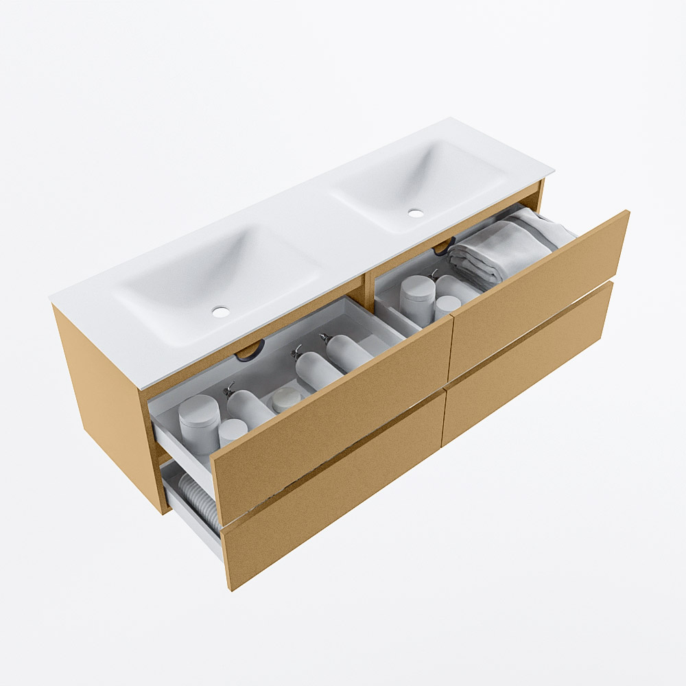 MONDIAZ VICA 150cm mueble de baño Oro 4 cajones. Lavabo CLOUD Doble sin orificio, color Talc. 7 MONDIAZ VICA 150cm mueble de baño Oro 4 cajones. Lavabo CLOUD Doble sin orificio, color Talc. - Imagen 7