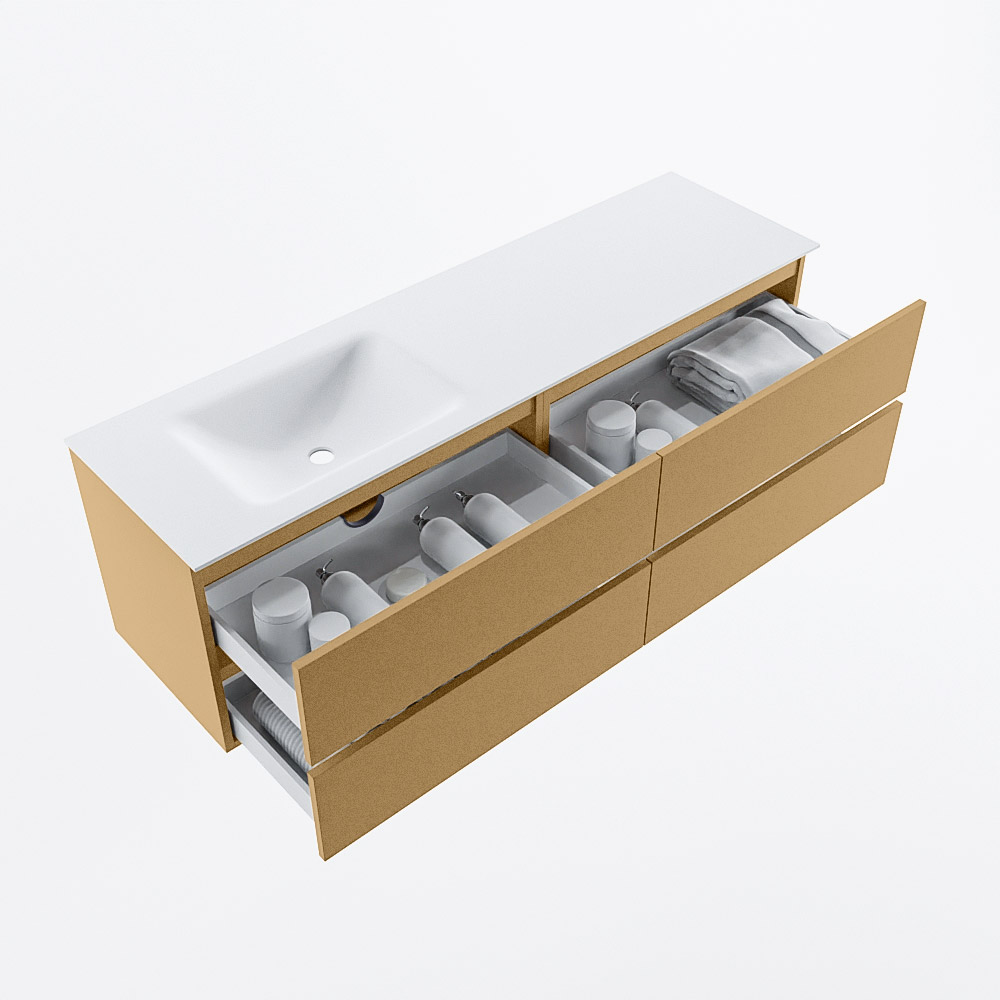 MONDIAZ VICA 160cm mueble de baño Oro 4 cajones. Lavabo CLOUD Izquierda 1 orificio, color Talc. 7 MONDIAZ VICA 160cm mueble de baño Oro 4 cajones. Lavabo CLOUD Izquierda 1 orificio, color Talc. - Imagen 7