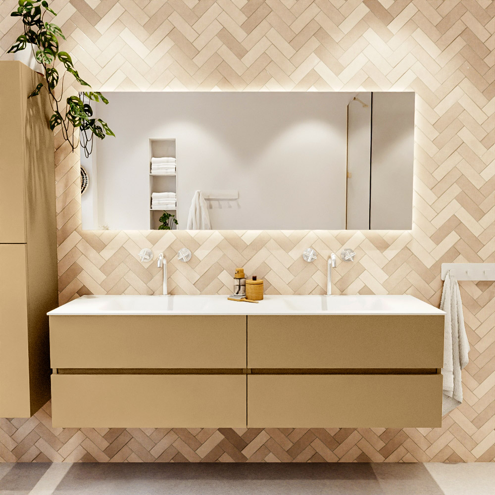 MONDIAZ VICA 170cm mueble de baño Oro 4 cajones. Lavabo CLOUD Doble 2 orificios, color Talc. 2 color Talc.