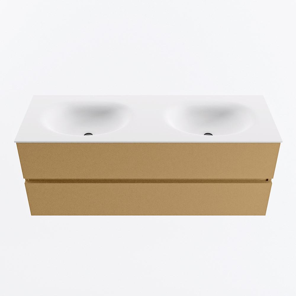 MONDIAZ VICA 130cm mueble de baño Oro 2 cajones. Lavabo MOON Doble sin orificio, color Talc. 5 MONDIAZ VICA 130cm mueble de baño Oro 2 cajones. Lavabo MOON Doble sin orificio, color Talc. - Imagen 5