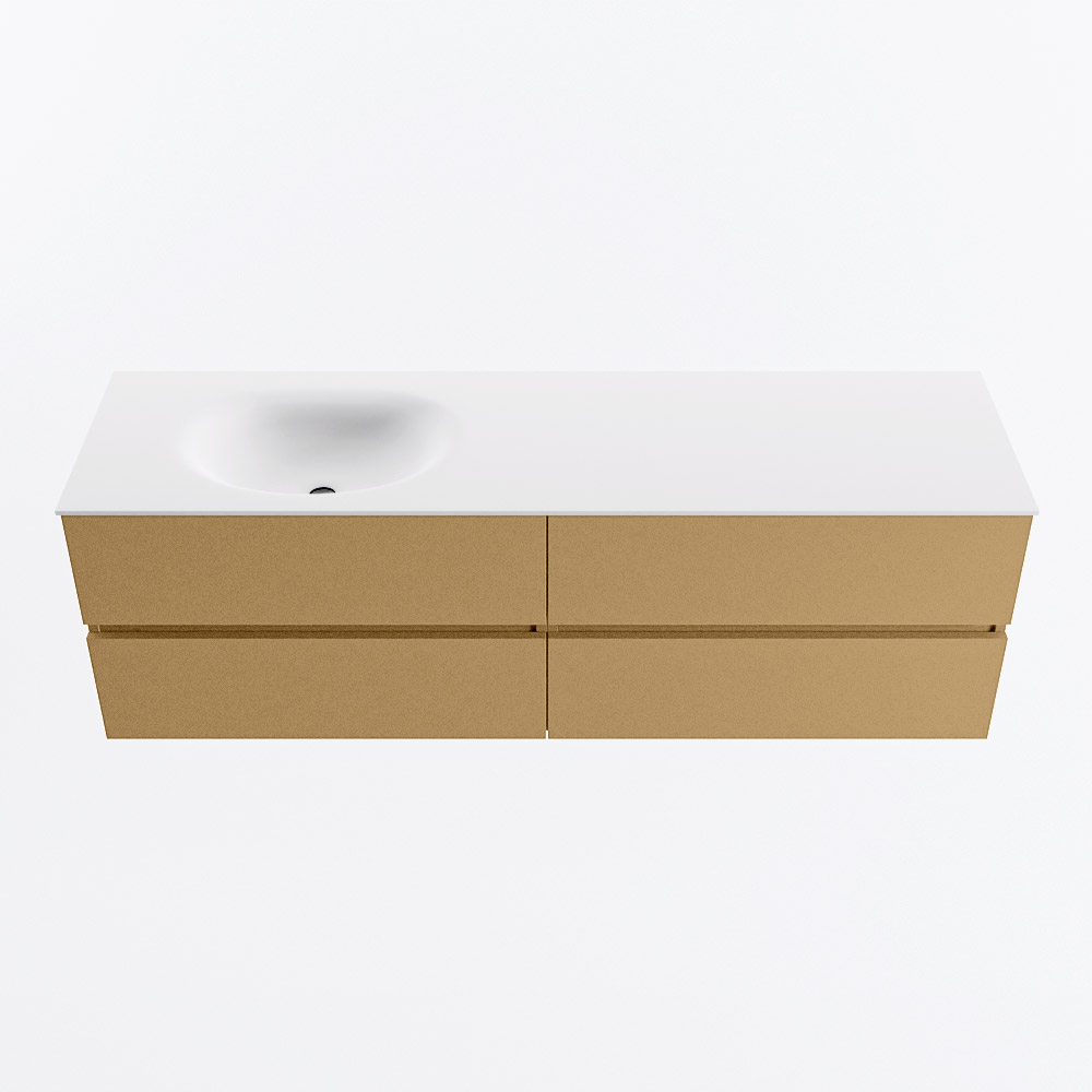 MONDIAZ VICA 160cm mueble de baño Oro 4 cajones. Lavabo MOON Izquierda sin orificio, color Talc. 5 MONDIAZ VICA 160cm mueble de baño Oro 4 cajones. Lavabo MOON Izquierda sin orificio, color Talc. - Imagen 5