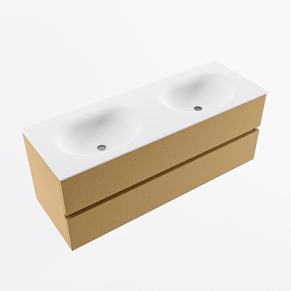 MONDIAZ VICA 130cm mueble de baño Oro 2 cajones. Lavabo MOON Doble sin orificio, color Talc. 6 MONDIAZ VICA 130cm mueble de baño Oro 2 cajones. Lavabo MOON Doble sin orificio, color Talc. - Imagen 6