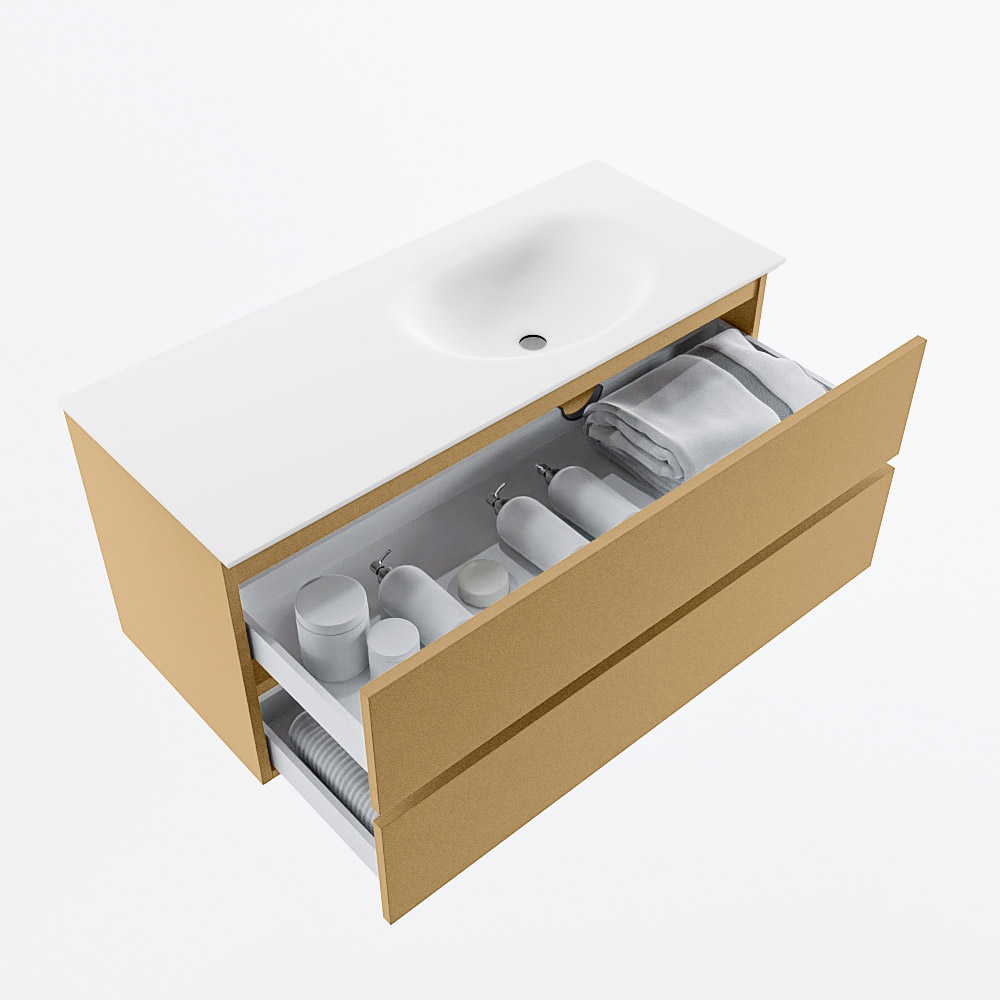 MONDIAZ VICA 110cm mueble de baño Oro 2 cajones. Lavabo MOON Derecho sin orificio, color Talc. 7 MONDIAZ VICA 110cm mueble de baño Oro 2 cajones. Lavabo MOON Derecho sin orificio, color Talc. - Imagen 7