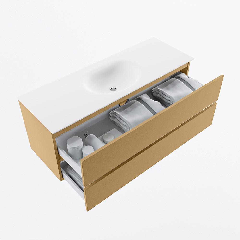 MONDIAZ VICA 130cm mueble de baño Oro 2 cajones. Lavabo MOON Centro sin orificio, color Talc. 7 MONDIAZ VICA 130cm mueble de baño Oro 2 cajones. Lavabo MOON Centro sin orificio, color Talc. - Imagen 7